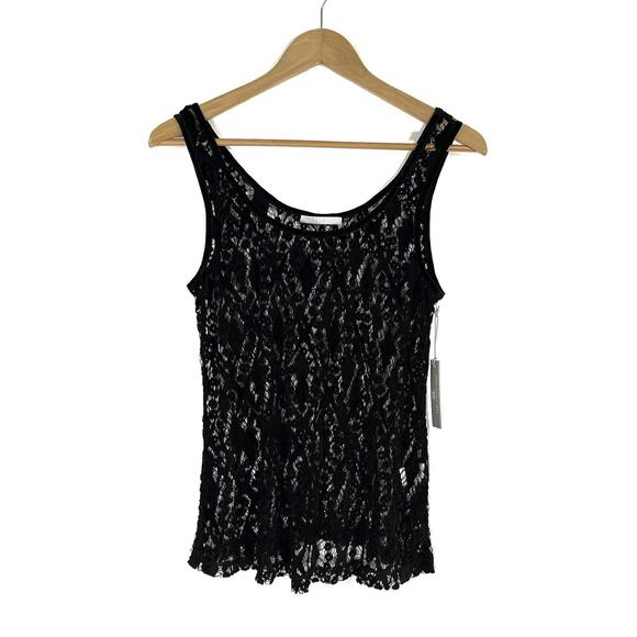 Tart Collections Tops - Tart Collections Women’s Size Small Black Cupro Lace Velvet Trim Sheer Tank Top